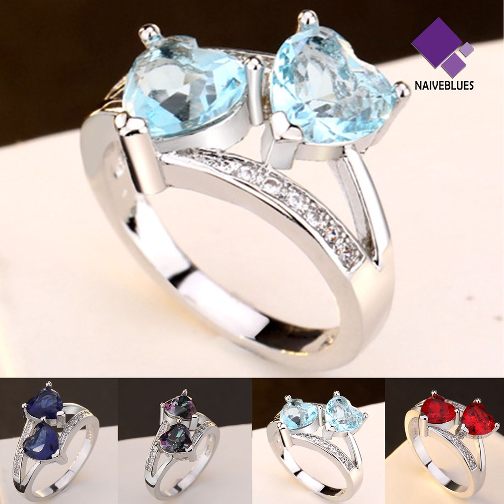 &lt; Naiveblues &gt; Cincin Alloy Portable Ringan Dekorasi Jari Logam Kecil Bentuk Cinta Pertunangan Untuk Wanita