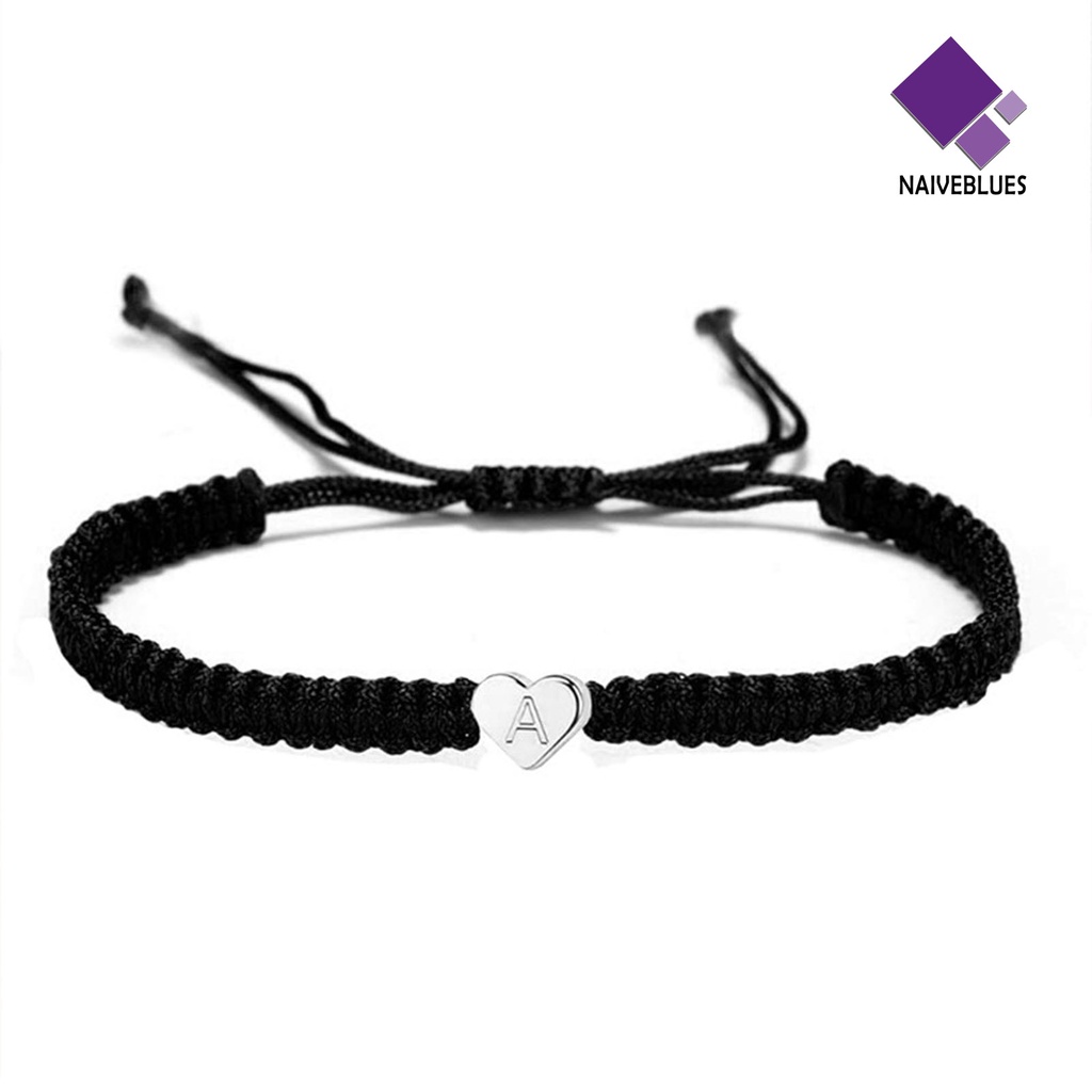 &lt; Naiveblues &gt; Gelang Couple Bentuk Hati Tali Kepang Adjustable Melar Semua Pertandingan Hadiah26Inisial