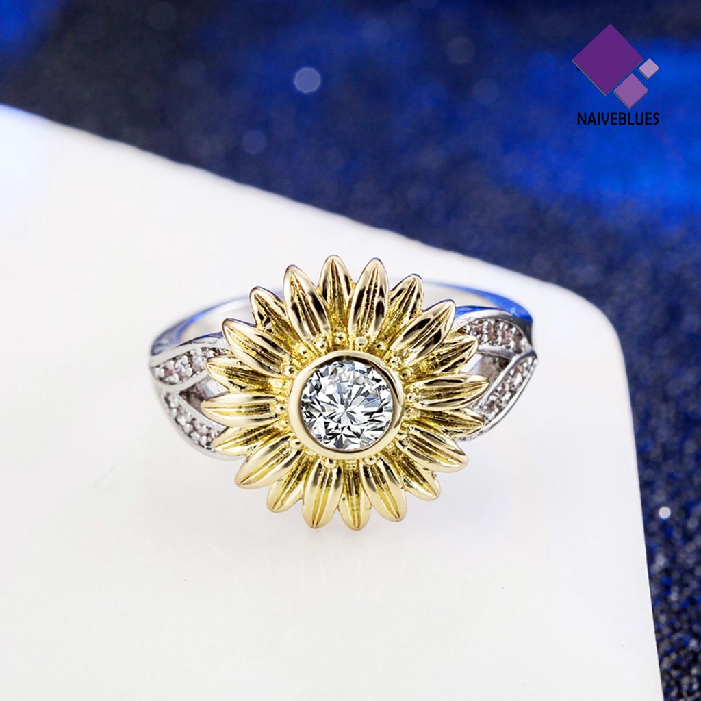 &lt; Naiveblues &gt; Berlian Imitasi Cincin Shiny Gold-Layer Sunflower Alloy Ring Temperamen Perhiasan Wanita Elegan Rings Hadiah Yang Indah