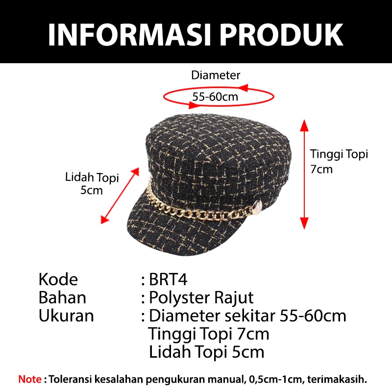 Topi Baret Korea Wanita Dewasa Oktagonal Gaya Retro Selebgram Fashion Kekinian Kualitas Import BRT4