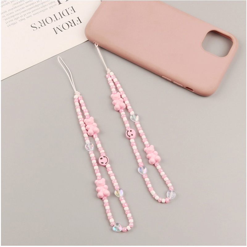 Pink Universal Anti-Hilang Manik-Manik Rantai 3D Kartun Beruang Ponsel Case Bluetooth Earphone Cover Pendek Tali Pergelangan Tangan Untuk Airpods 1 2 3 PRO 4 6 pro4 pro6 Inpods 12 13 i12 i13 I7S i9s wm02