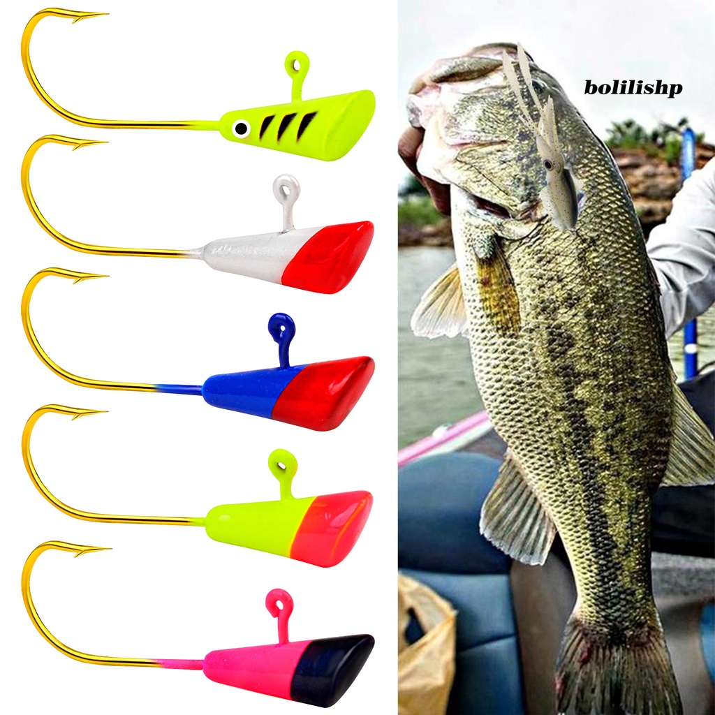 Bo-5pcs/set Jig Kepala Kait Tajam Warna Cerah Penembus Kuat Air Asin Air Tawar Universal Logam Umpan Lembut Cacing Duri Fishhook Kit Peralatan Memancing