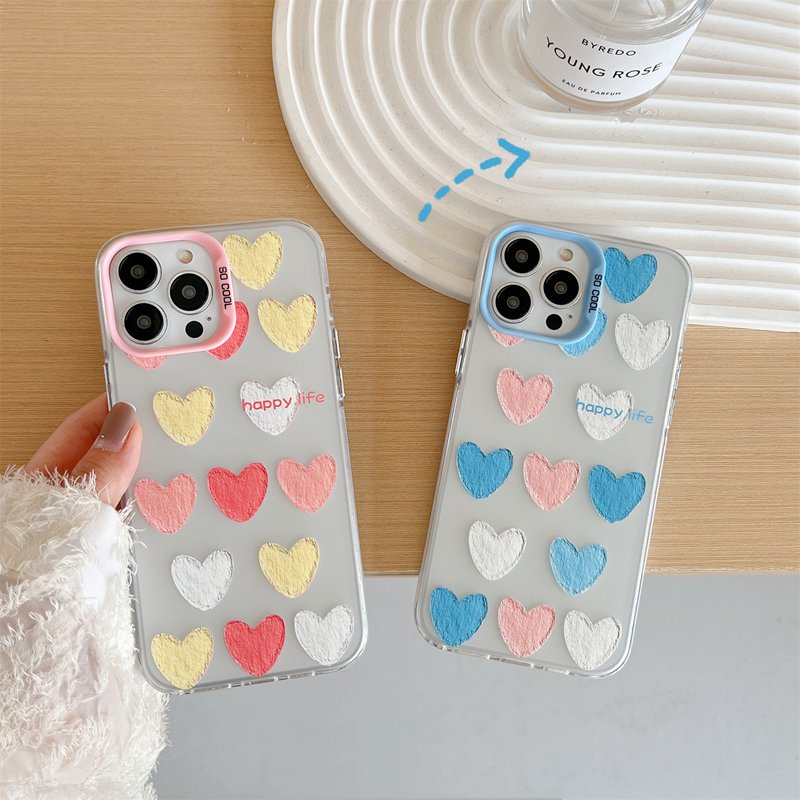 Happy Life Colorful Love Skin Feel Soft Case HP iP iPhone 12 13 14 Pro Max 11 Woman Girl FTD Casing Apple