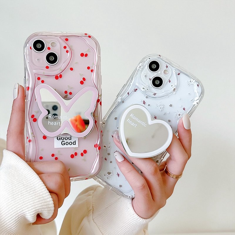 Popsocket Pretty Floral Cherry Clear Wave Soft Case HP iP iPhone X XS XR 11 12 13 14 Pro Max Woman Girl FTD Casing Apple