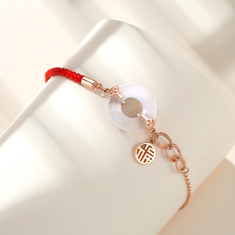 Nasional Trendi Aman Gesper Gelang Perempuan Sterling Perak Benming Tahun Gaya Nasional Uang Fortune Tali Merah Gelang Retro Kalsedon Gelang