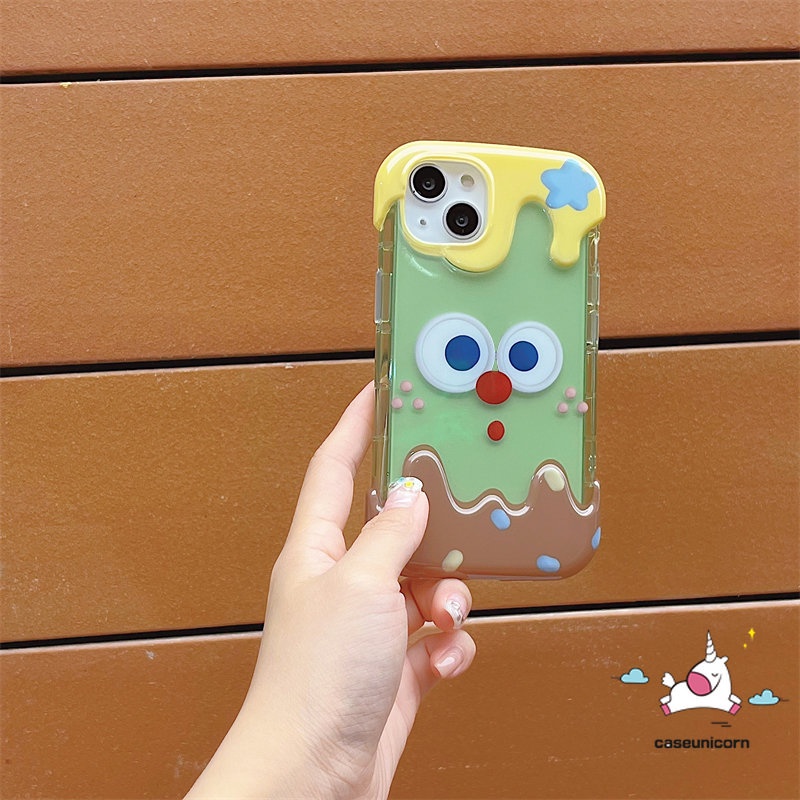 IPHONE Kartun Kreatif 3D Permen Es Krim Ponsel Case Kompatibel Untuk Iphone11 14 13 12 Pro Max7 8 Plus XR X XS Max 7Plus 8Plus Ekspresi Lucu Imut Shockproof Lembut Pasangan Cover