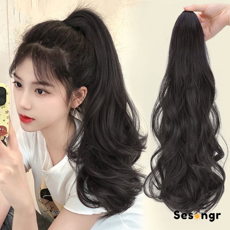 Hair clip pony tail korea curly/Ekor Kuda tinggi Rambut /ponitail kuncir 45cm,50cm/ Wig Ikat Rambut Palsu Hitam &amp; Coklat Tua - SG