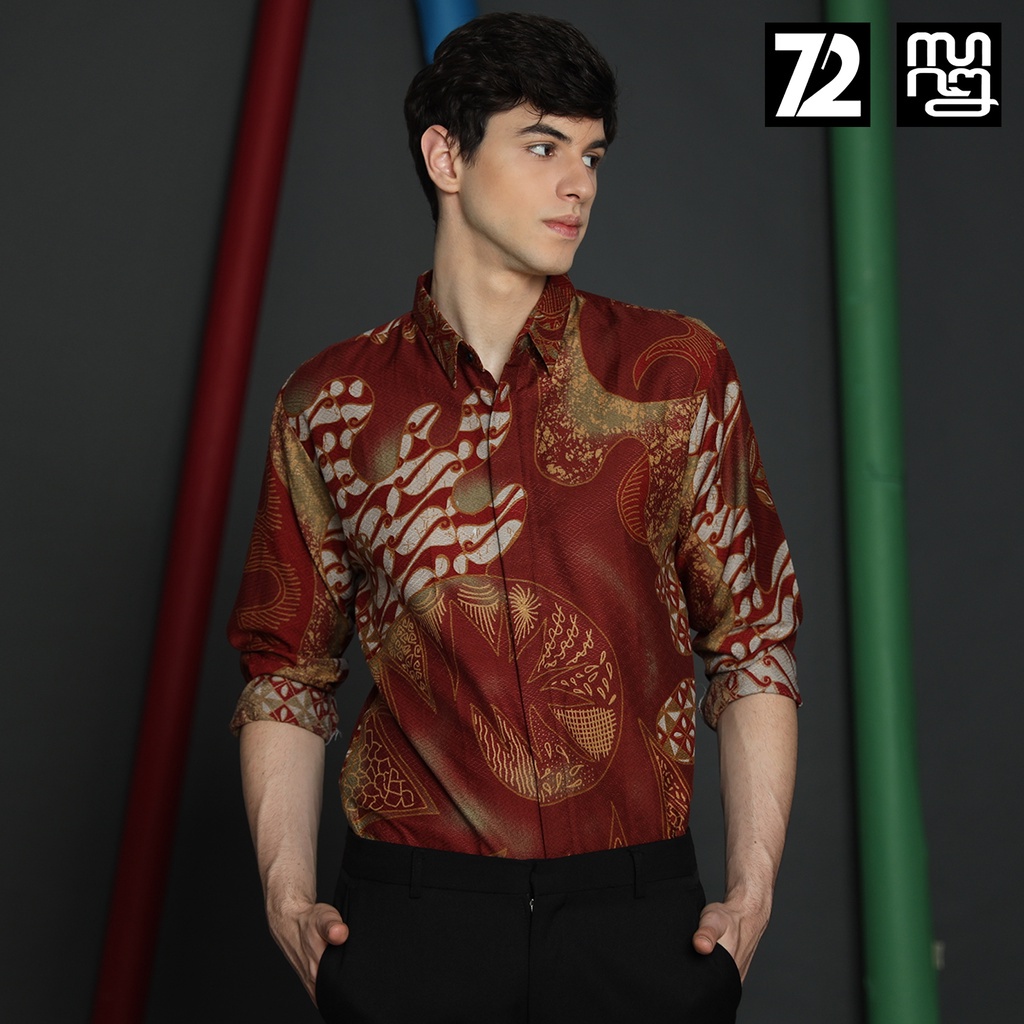 KEMEJA BATIK PRIA Dobby Slimfit Lengan Panjang Parang Premium Alardo Warna Merah Maroon 723584 Cap 72 - Baju Kemeja Atasan Pakaian Setelan Batik Pria Cowok Laki Laki Remaja Keluarga Kantor Lengan Panjang Modern Slimfit Slim Fit Premium Kekinian
