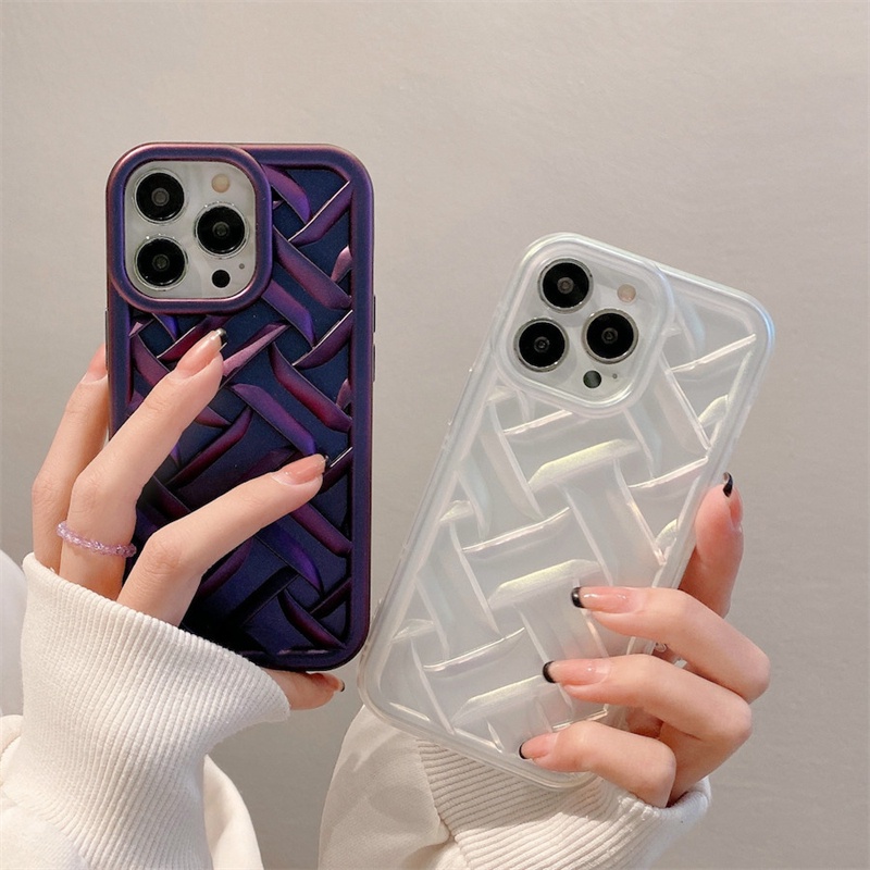 IPHONE Casing Pelindung Ponsel Lem Lembut Electroplated Pola Braided Cocok Untuk Iphone11 12 13 14 Pro max Casing anti Kotoran anti-slip Iphone14 plus Soft case