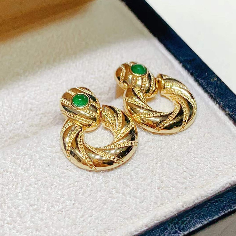 Goldkingdom Aksesoris Perhiasan Fashion Ready Stock Sederhana Dan Murah Hati Retro Ular Emerald Ins Anting Mewah