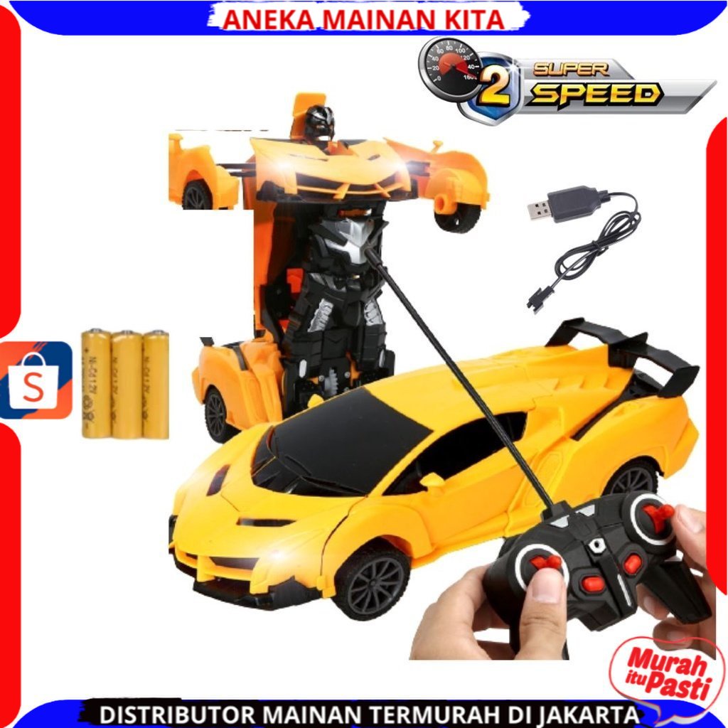 Mainan Mobil Remote Control Mobil Sport Car Robot Transform 1:18 Baterai Cas