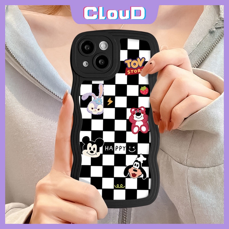 Casing Bunga Kotak-Kotak Untuk Redmi 9C 12C 9T 9A 10 10C A1 9 10A A1+Mi 11T Pro Redmi Note 9s 10s 10 11 11s 8 9 Pro POCO M3 X3 NFC Pro Wavy Edge Lembut Lucu Strawberry Bear Smile Sarung