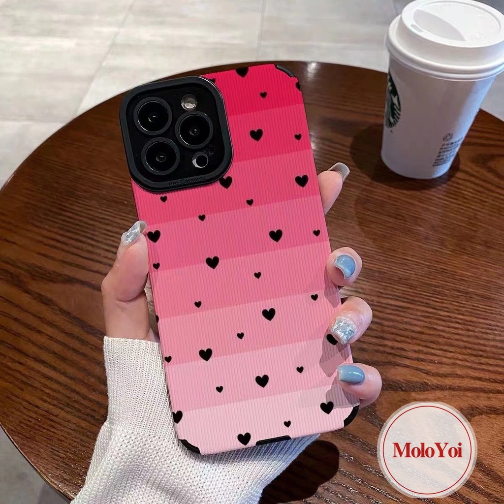 IPHONE Casing Ponsel Silikon Tahan Guncangan Cinta Hati Sederhana Untuk Iphone7 8 Plus XR X XS Max 7Plus 11 13 14 12 Pro Max Mewah Warna Gradasi Tekstur Kulit Lembut Tpu Cover