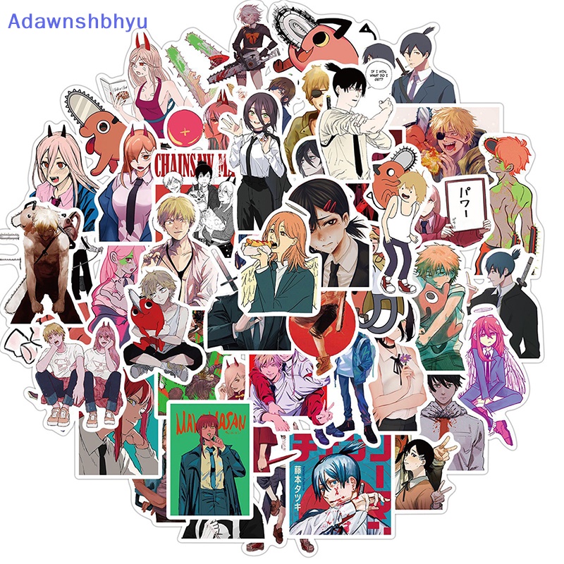 Adhyu 50PCS Chain Man Anime Stiker Keren Graffiti Decals DIY Skateboard Koper ID