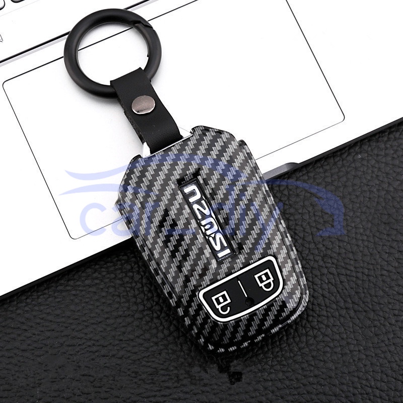 Carbon Fiber ABS Key Case Penutup Remote Mobil Silikon Dengan Gantungan Kunci Untuk Isuzu MUX MU-X D-MAX Pelindung Shell Holder