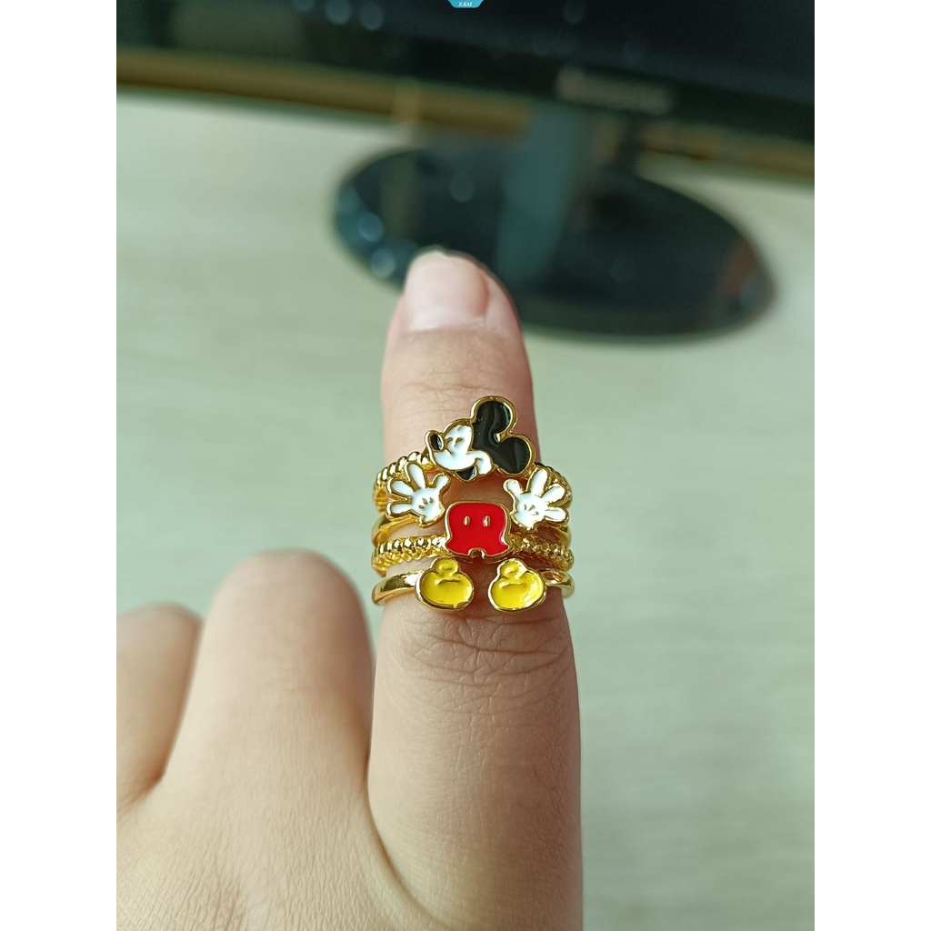 Mickey Warna Perak Cincin Perhiasan Lucu Kartun Minnie Pasangan Kepribadian Fashion Cincin Perhiasan Aksesoris [ZK]