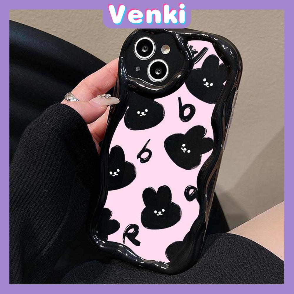 VENKI - For iPhone 11Phone Case Curved Wave Case Glossy Black TPU Airbag Shockproof Camera Case Cute Rabbit Compatible with iPhone 14 13 Pro max 12 Pro Max xr xs max 7Plus 8Plus