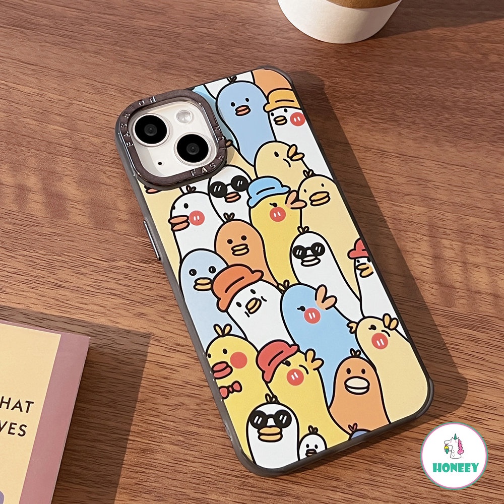 IPHONE Fashion Colorful Kartun Bebek Case Kompatibel Untuk Iphone11 14 13 12 Pro Max 14pro XR XS 7 8Plus Layar Penuh Lapisan Hewan Anti-Shock Cover Case