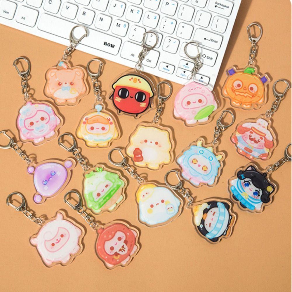 NEEDWAY Needway Egg Puff Party Keychain Koleksi Pernak Pernik Tempat Kunci Mobil Tokoh Anime Ornamen Handbag Charms Acrylic Car Keyring