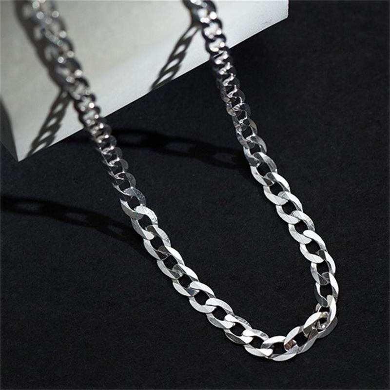 Hot Jual S925 sterling silver Kalung Sederhana Trendi Pria 3.5 mm Rantai Samping Kuba Cambuk Rantai, Grosir Fashion Perhiasan
