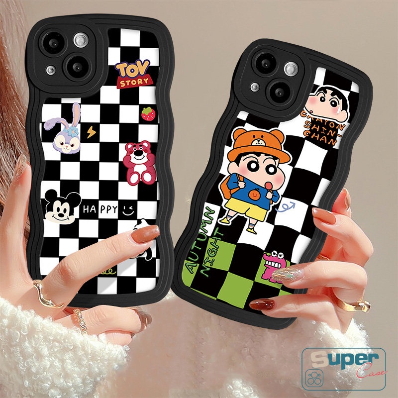 Infinix Hot 10s 12i 10T 8 20 11s 20s 11s NFC 10Lite 12 Pro Hot 10 11 9 Play 12Pro Smart 4 5 6 Plus Note 8 12 G96 10Pro 12 2023 Cute Manyo Crayon shin-chan Wavy Edge Chessboard Sarung