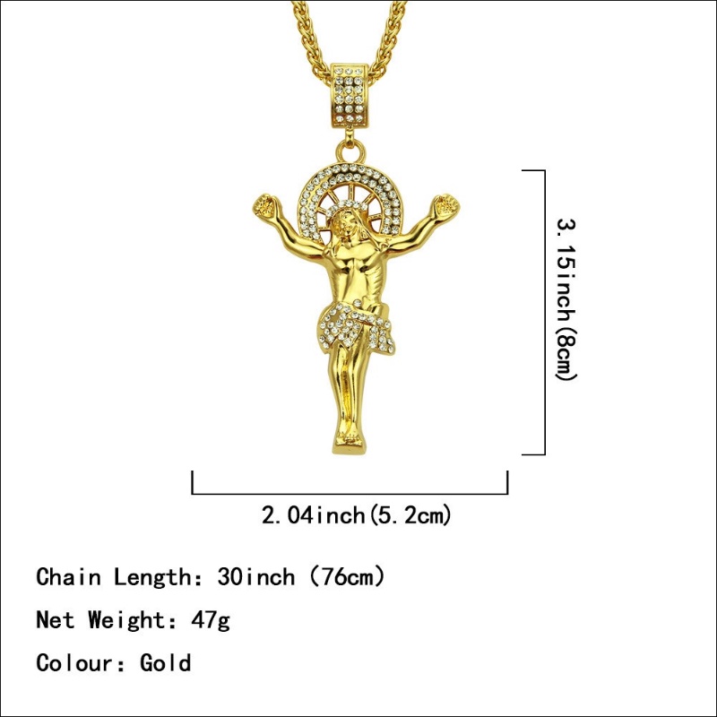 Z H Perhiasan Vintage 18K Emas Berlian Yesus Liontin Fashion Pria Anti Karat Kalung Liontin Hip Hop Pesta Baja Titanium Perhiasan Aksesoris