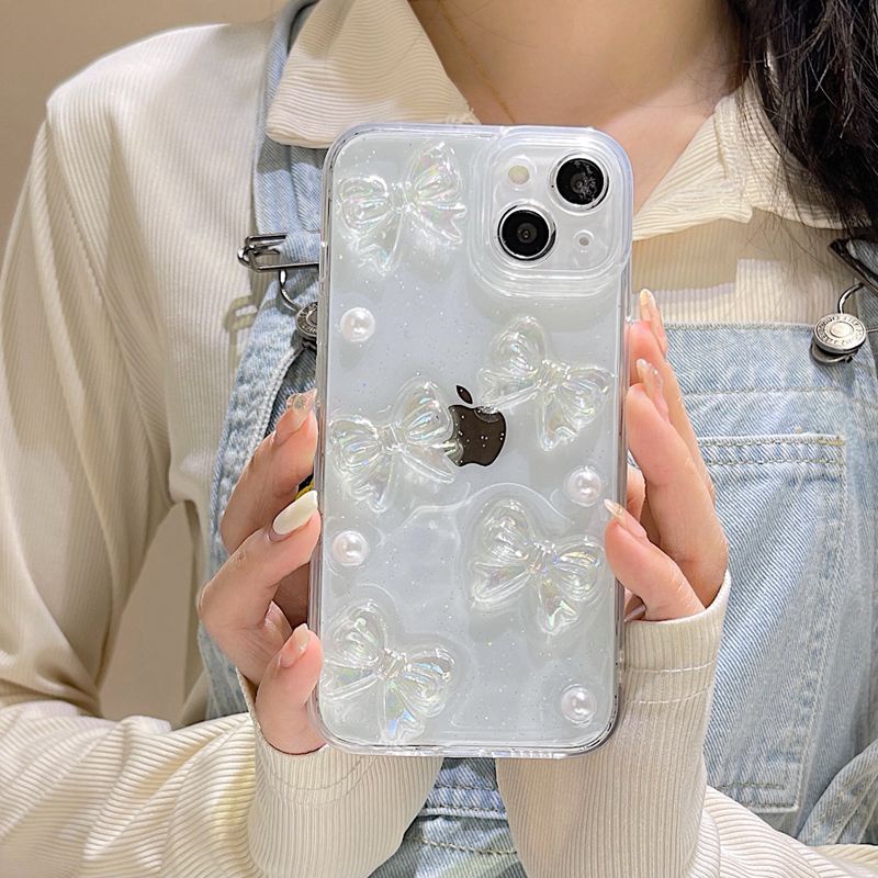 3D Crystal Clear Pearl Butterfly Soft Case for IPhone 7 8 Plus X XS XR XS Max 11 13 12 14 PRO Max 14 Plus Clear Phone Case for Girl Women Gift