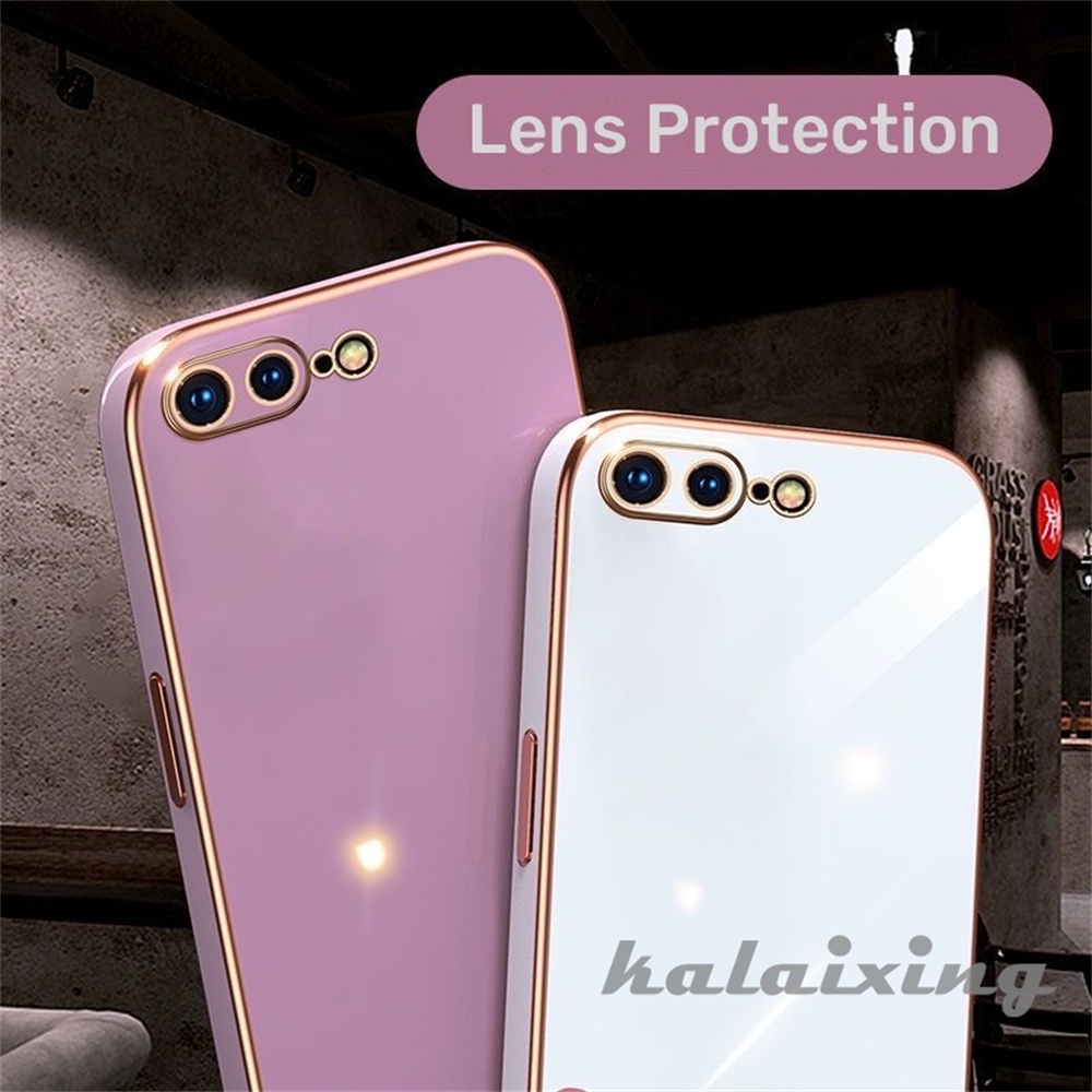 Soft Case Plating Mewah Untuk iPhone 14 Pro Max13 12 11 Pro Max 7plus8plus7 +8+Xs Max XR Square Border Dengan Golden Line