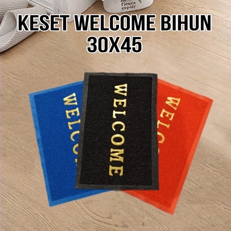 Welcome Mat Keset Alas Kaki Pintu Teras Kamar Mandi Karet Kesed Welcome Mie Bihun PVC Anti Licin Slip Hitam Merah Biru 30x45 Cm