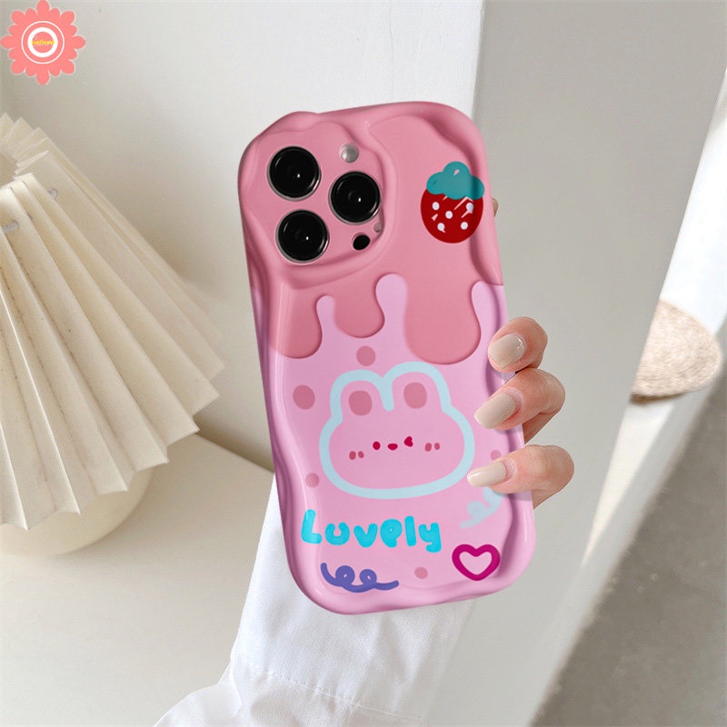 Casing Ponsel Kelinci Ice Cream Lucu Kompatibel Untuk IPhone XR 11 13 12 14 Pro Max7 8 6s 6 Plus X XS Max SE 2020 Kartun Beruang Ceri Lembut Tpu 3D Bergelombang Tepi Melengkung Pasangan Cover