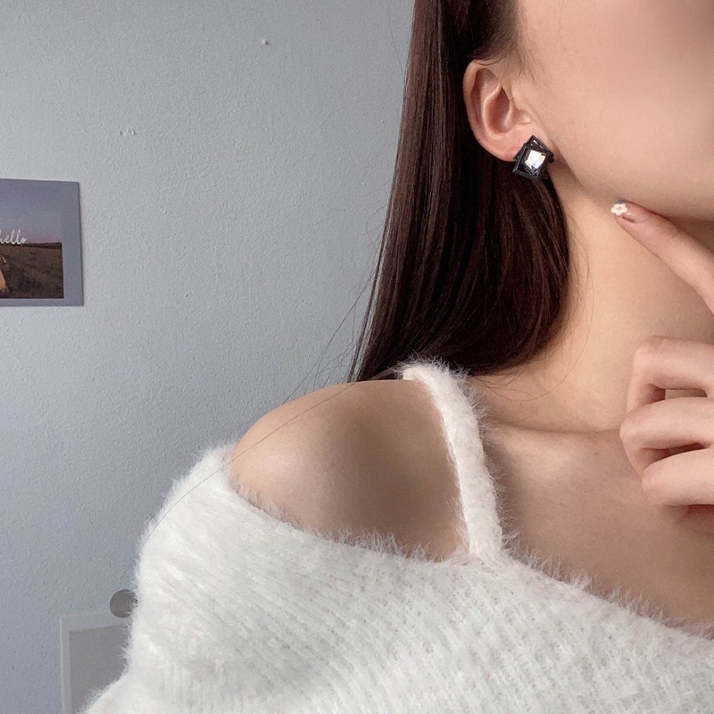 Perhiasan Baru Fashion Warna Hitam Kubus Kristal Anting Anting Persegi Untuk Wanita Hadiah Cantik