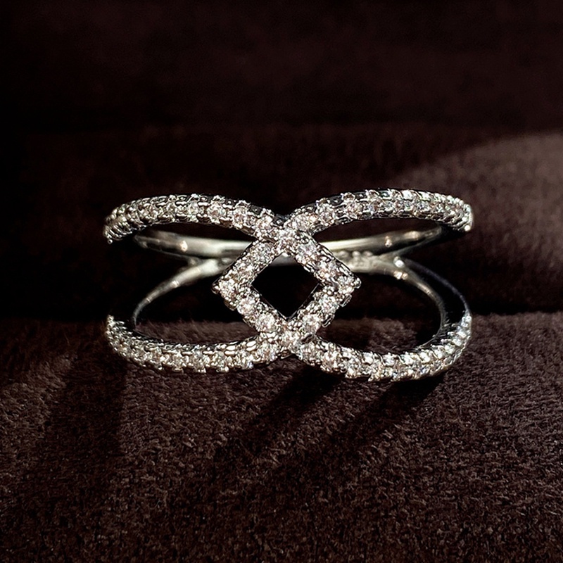 Cincin Kawin Desain Geometri Ganda Untuk Wanita Kristal Cubic Zirconia Mewah Fashion Perempuan Jari Aksesoris Statement Ring