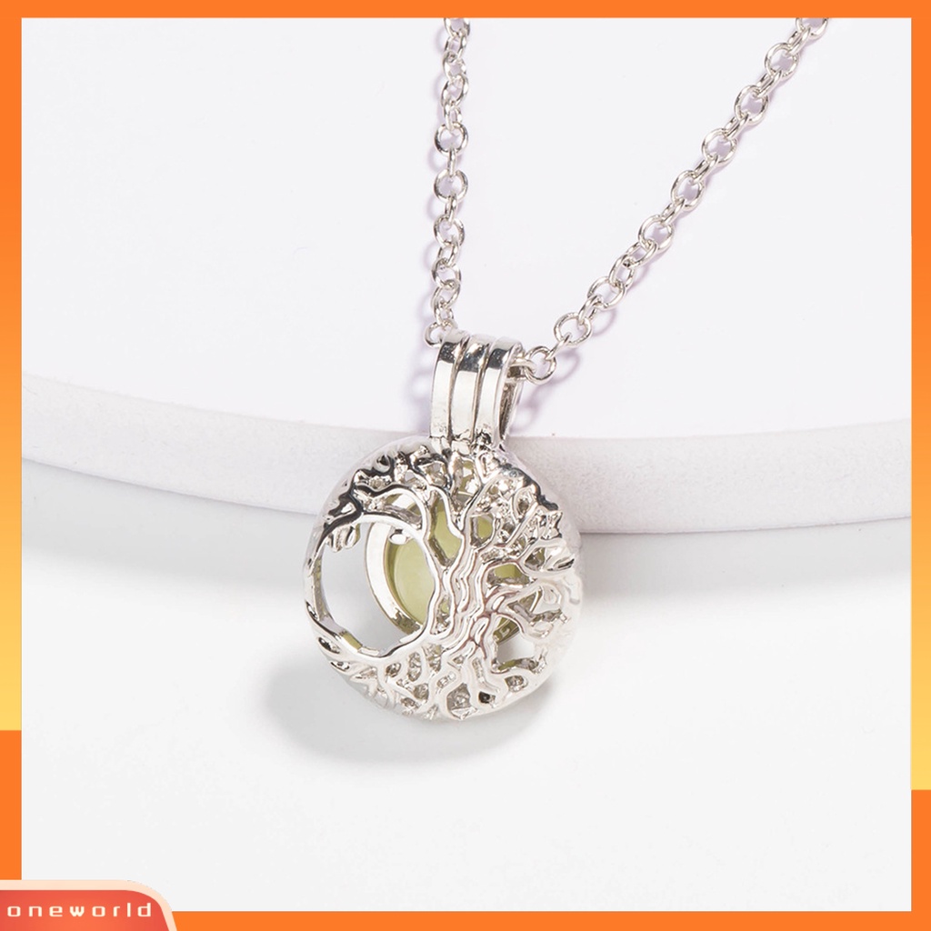 [ONE] Pohon Bentuk Liontin Pesona Kalung Dibuka Paduan Bercahaya Batu Berongga Wanita Kalung Perhiasan Aksesori