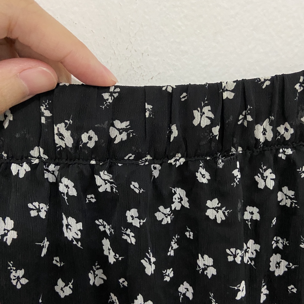 H&amp;M Rok Sifon Hitam Panjang Floral Bunga ORIGINAL