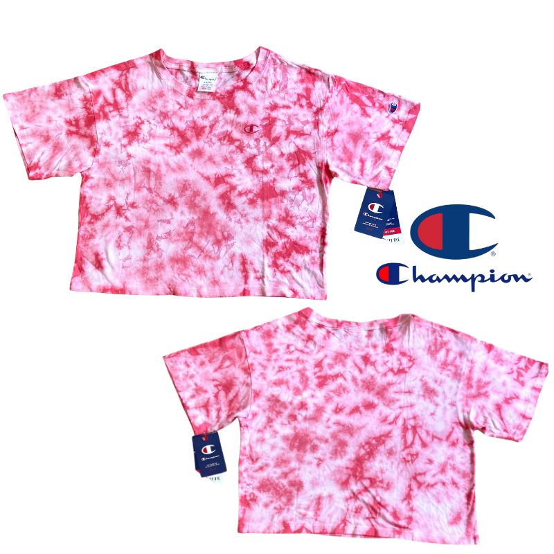 Champion Kaos Crop Top Tiedye Putih Pink Wanita Katun ORIGINAL