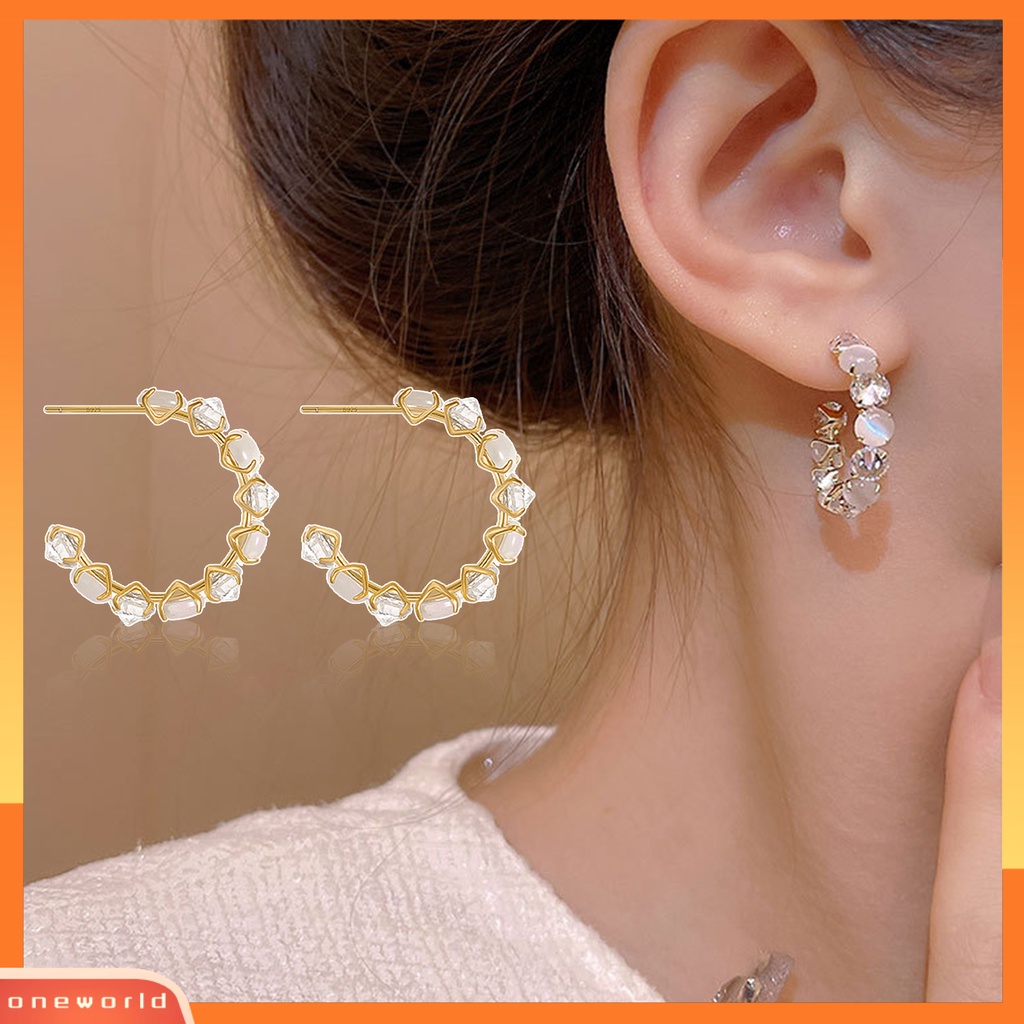 [ONE] 1pasang Anting Wanita Korea Fashion Cubic Zirconia Hoop Earrings Desain Geometri Unik Untuk Wanita Aksesoris Pesta