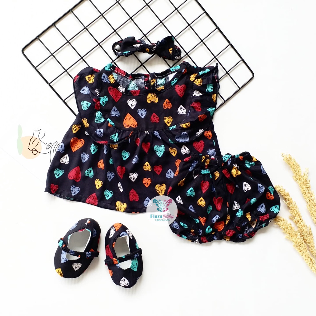Plazababyku MX SIENNY SETELAN BANDO CPDK setelan bayi motif bunga yang lucu free headband + sepatu