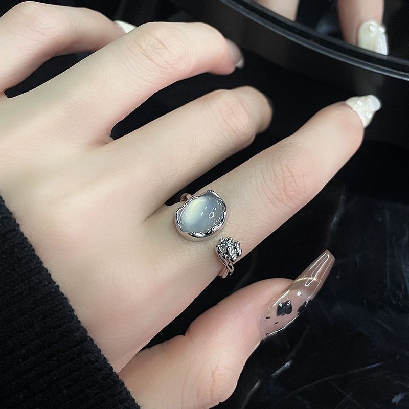 Set Gelang Cincin Geometris Bunga Opal Bahan Alloy Fashion Untuk Wanita