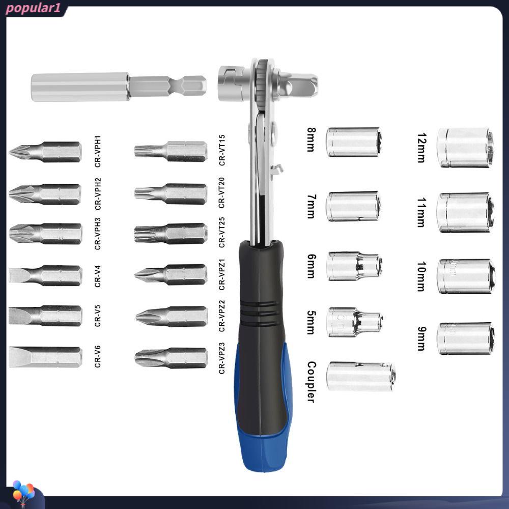 Populer Ratchet Bits Kit Alat Perbaikan Multifungsi Quick Wrench Socket Extension Rod