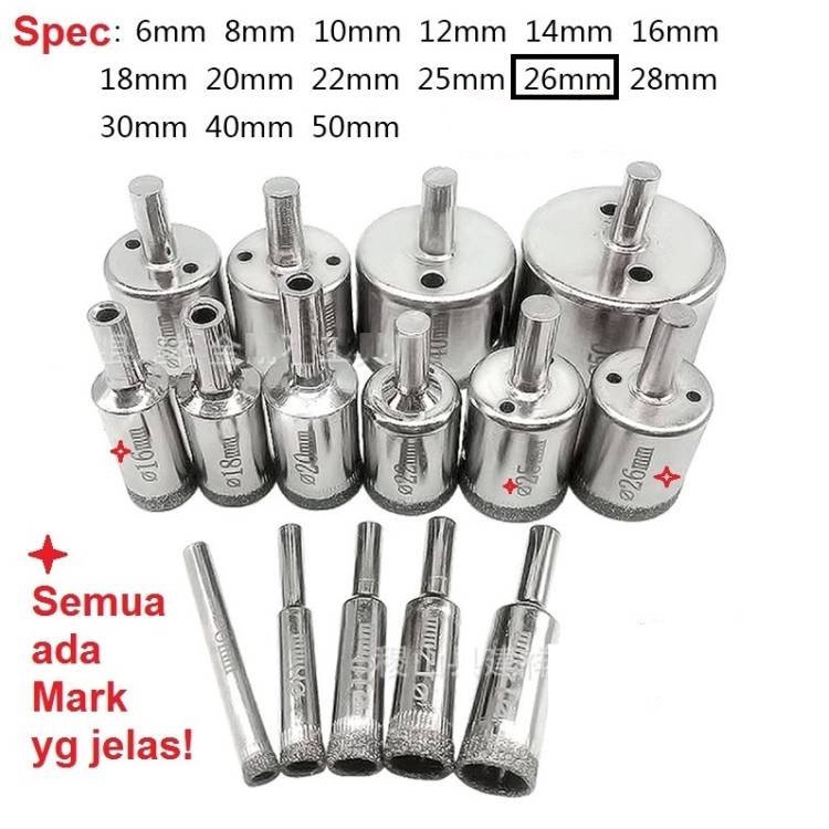 Set Mata Bor Kaca Holesaw Hole Saw Keramik Granit Marmer Batu Porselen Diamond Hss Pelubang Keramik