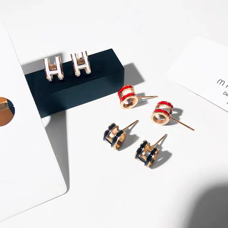 Fashion Huruf H Pengawet Warna Hypoallergenic Rose Gold Anting