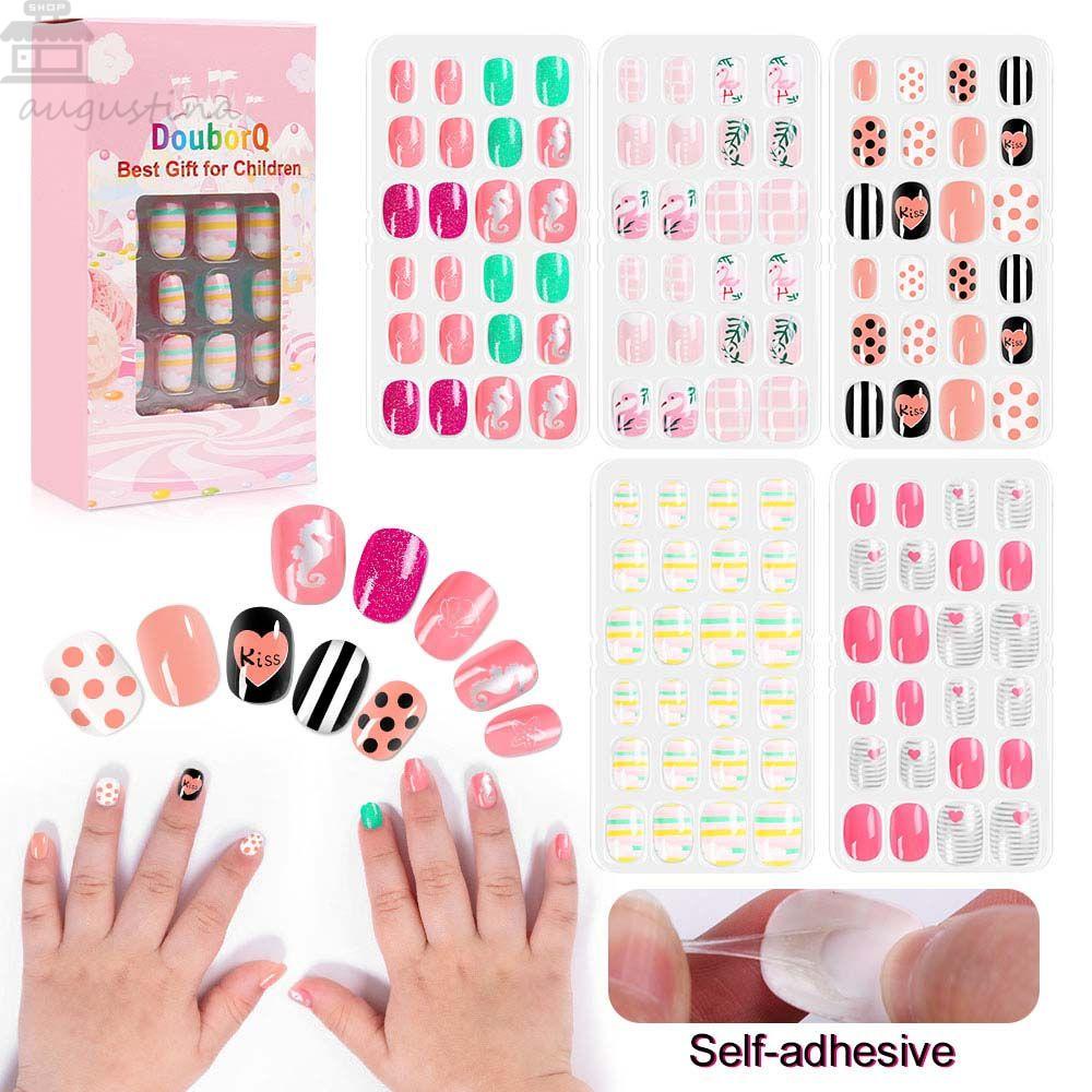 Tips Kuku Palsu Anak Agustina Kartun Anak Lucu Buatan Nail Press On Full Cover Stiker Kuku 3D