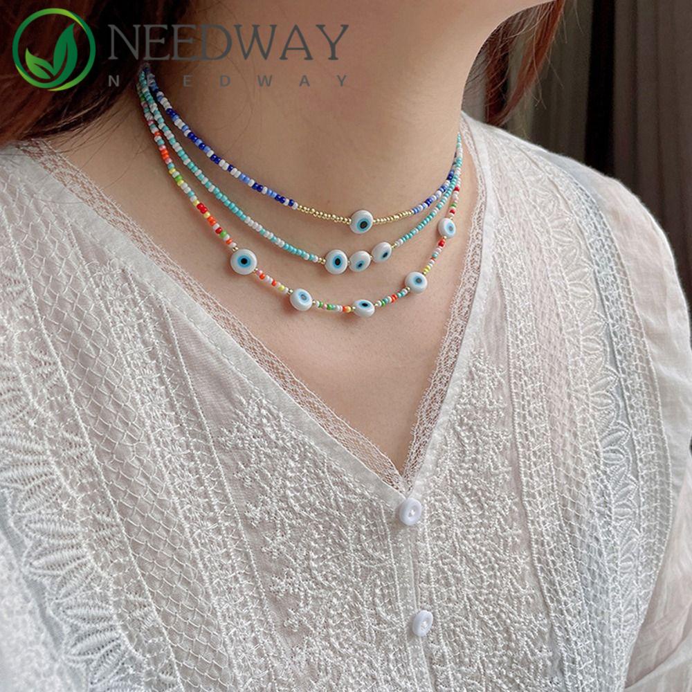 Needway  Wanita Turki Kalung Fashion Pesona Halus Klavikula Rantai Niche Desain Gadis Hadiah Aksesoris Pakaian Manik Sweater Rantai