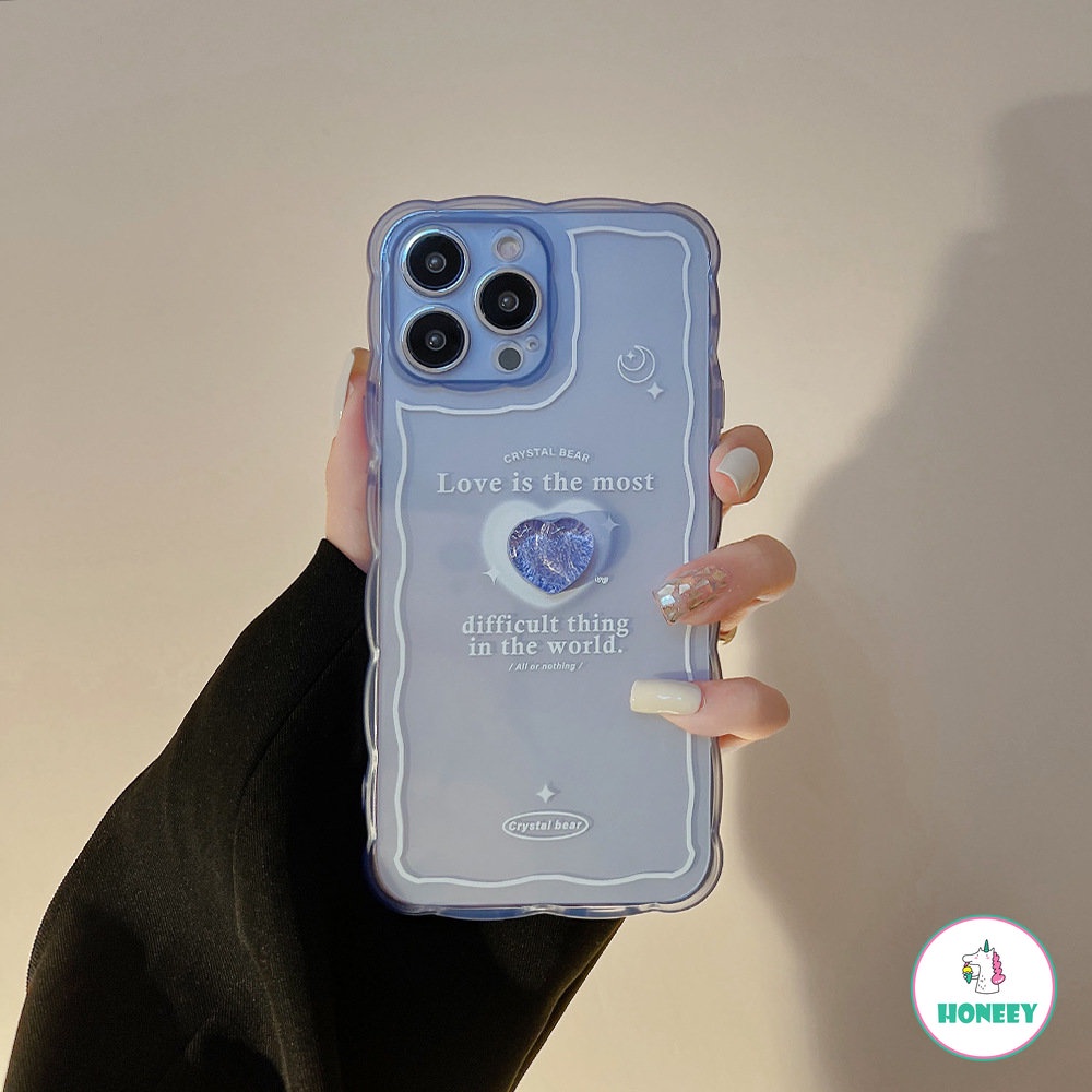 IPHONE Gadis Manis Kristal Biru Cinta Hati Art Casing Ponsel Bening Untuk Iphone14 13 11 12 Pro Max Xr Xs7 8 Plus Casing Ponsel Cute Cover