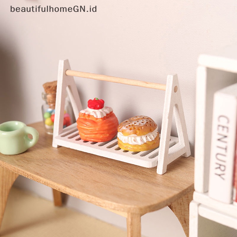 {Cantik} 1:12 Rumah Boneka Miniatur Rak Roti Kue Stand Rack Rak Penyimpanan Makanan Model Dapur Dekorasi Mainan Aksesoris Rumah Boneka~