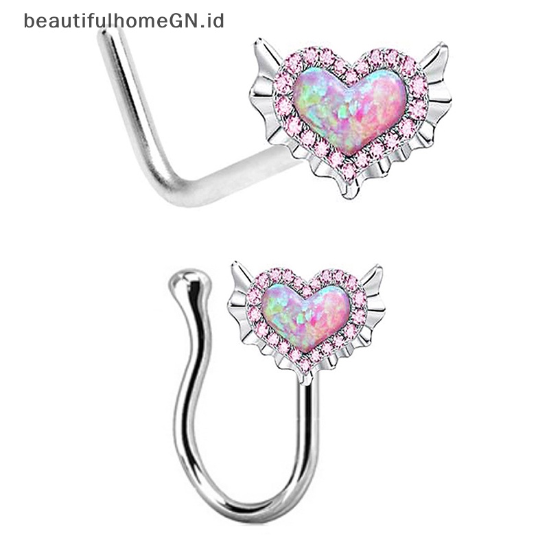 {Cantik} Cincin Kancing Perut Berbentuk Hati Yang Manis Nipple Rings Kuku Bibir Telinga Tulang Studs Hidung Perhiasan Septum Palsu~