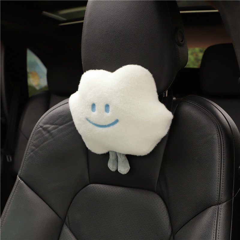 Headrest Kartun Mobil, Bantal Perlindungan Leher Awan Wajah Tersenyum Kreatif Mobil