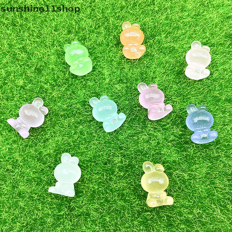 Sho 5PCS Luminous Rabbit Kartun Resin Dekorasi DIY Miniatur Hadiah Mobil Ornamen N