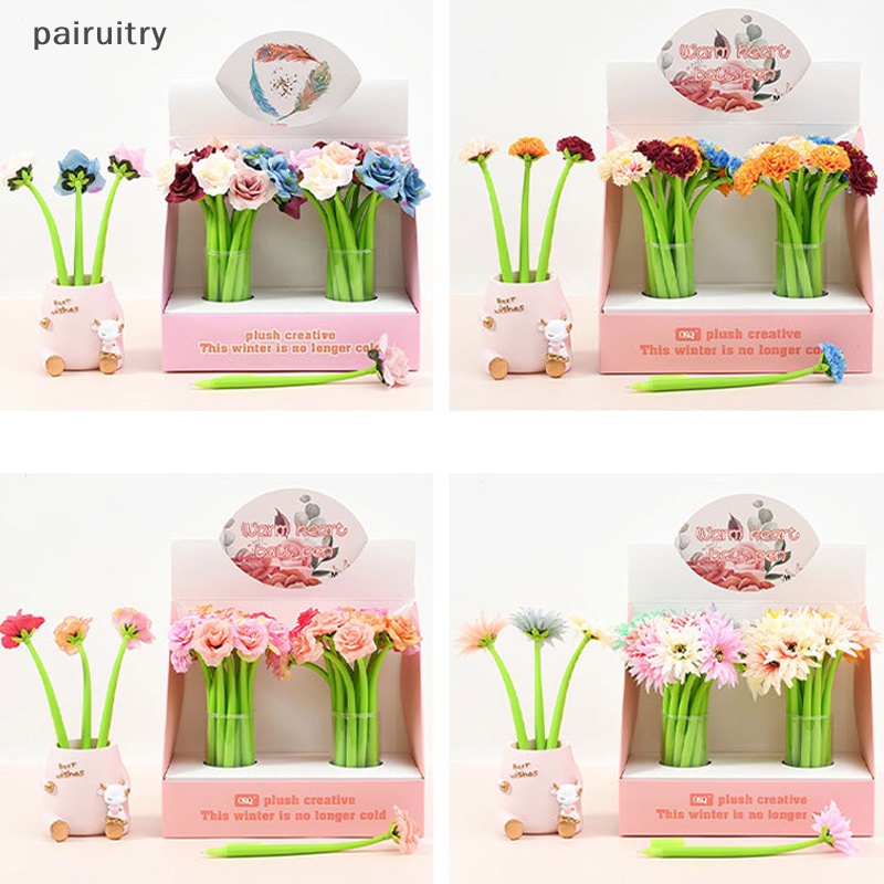 Prt Warna Acak Lucu Kawaii Simulasi Bunga Pena Kantor Sekolah Perlengkapan Alat Tulis Kreatif Manis Cantik Indah Lembut Silikon Pulpen PRT
