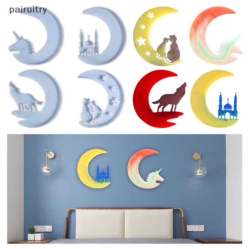 Prt Ornamen Bulan Cetakan Resin Epoxy DIY Hiasan Dinding Desktop Ornaments Silicone Mold PRT